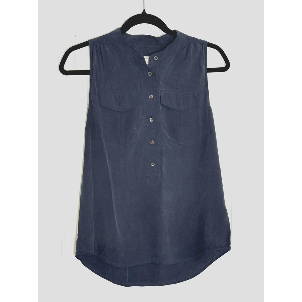 J.Crew Women's Size 0 Oversized Dark Blue 100% Silk Sleevless Top